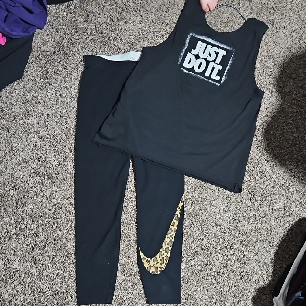 Nike Black 'Just Do It' Tank and Leggings Set